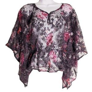 Free People black/red FLORAL LACE SEE TRHOUGH CROP TOP XS